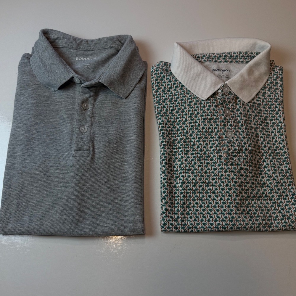Bonobos Mens Slim Fit Polo Shirt Gray sz S Palm tree Gray Green Casual Stretch
